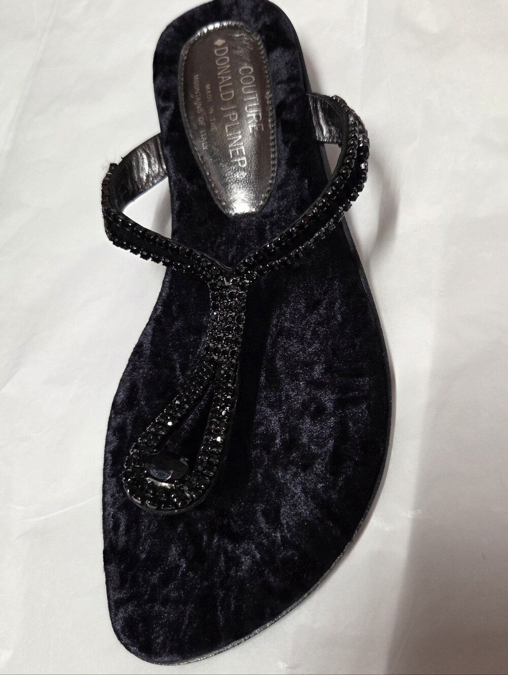 Donald J Pliner-Couture Jet/Rhinestones Velvet Sandals, Black, 9.5-10, NWT Vint